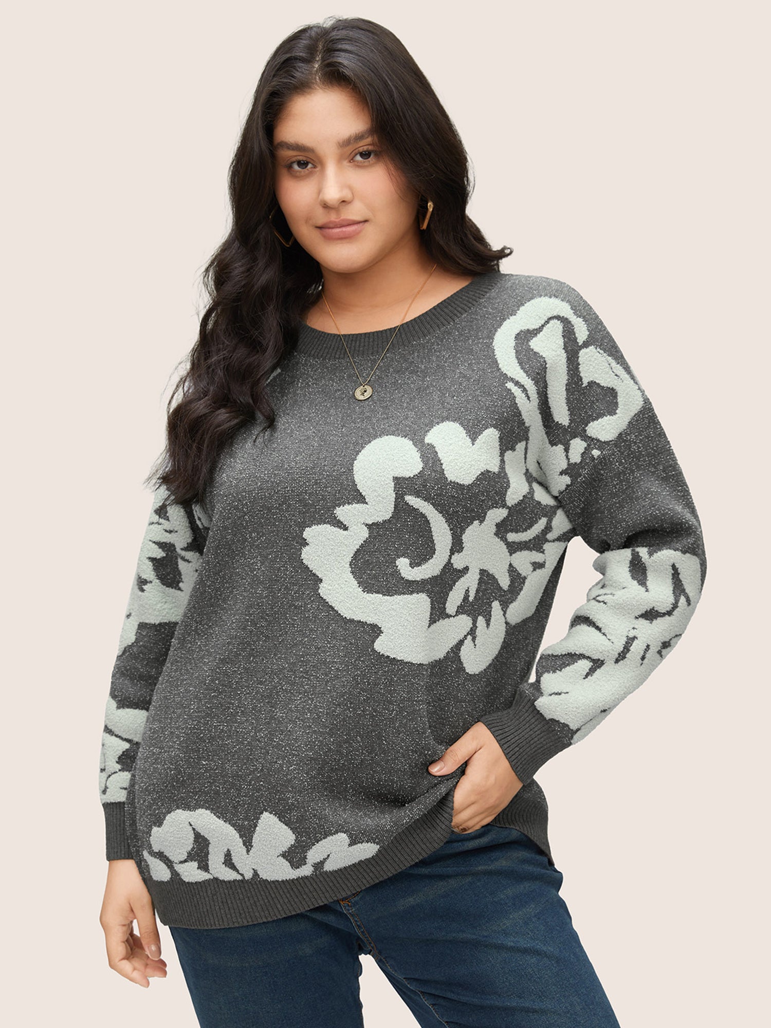 

Supersoft Essentials Floral Contrast Heather Pullover, Gray