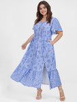 Ditsy Floral Ruffles Split Pocket V Neck Maxi Dress