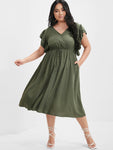 Pocketed Midi Dress With Ruffles