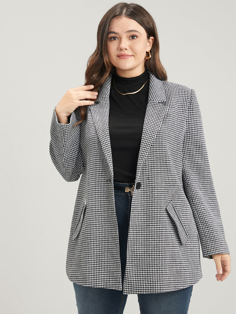 

Plus Size Women Workwear Gingham Pocket Regular Sleeve Long Sleeve Suit Collar Pocket Workleisure Blazers BloomChic, Black