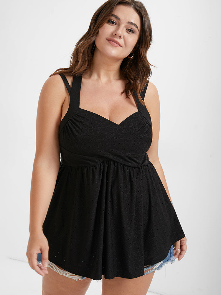 

Plus Size Women Going out Plain Asymmetrical Sleeveless V Neck Glamour Tank Tops Camis BloomChic, Black