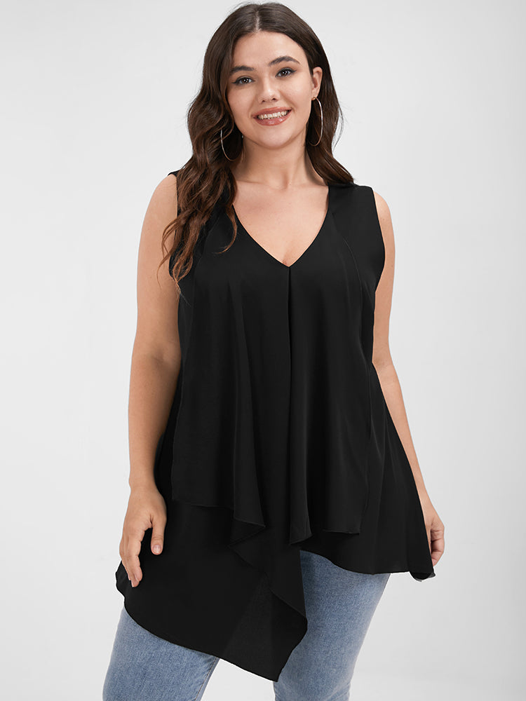 

Plus Size Women Going out Plain Plain Sleeveless V Neck Glamour Tank Tops Camis BloomChic, Black