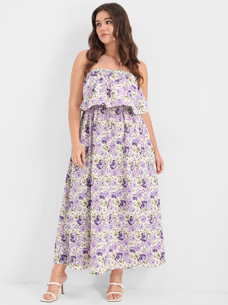 

Plus Size Women Dailywear Floral Gathered Sleeveless Elegance Dresses BloomChic, Lavender