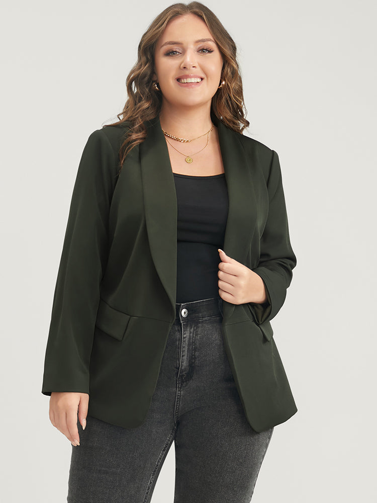 

Plus Size Women Workwear Plain Regular Sleeve Long Sleeve Lapel Collar Pocket Workleisure Blazers BloomChic, Army green