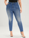 Straight Very Stretchy Mid Rise Medium Wash Jeans