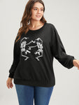 Halloween Solid Skull Print Drop Shoulder Sweatshirt