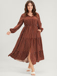 Pocketed Tiered Polka Dots Print Maxi Dress With Ruffles