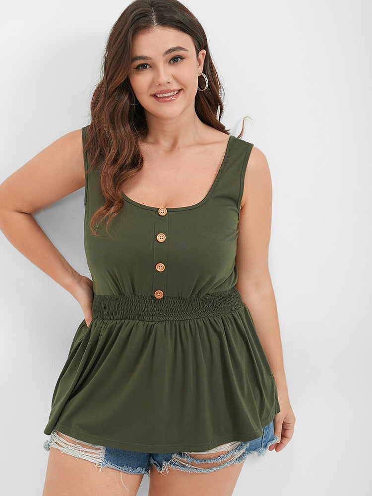 

Plus Size Women Dailywear Plain Gathered Sleeveless Round Neck Elegant Tank Tops Camis BloomChic, Army green