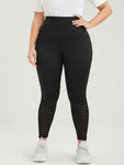 Solid Wideband Waist Striped Mesh Patchwork Skinny Leggings