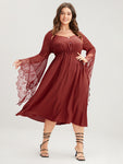 Halloween Solid Lace Bell Sleeve Asymmetrical Button Front Dress