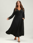 Lace Pocketed Belted Wrap Maxi Dress