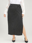 Striped Elastic Waist Split Skirt