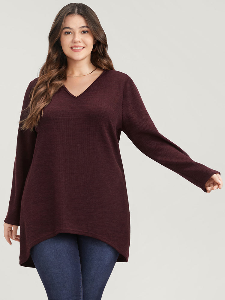 

Plus Size Women Dailywear Plain Asymmetrical Regular Regular Sleeve Long Sleeve V Neck Elegance Sweatshirts BloomChic, Burgundy