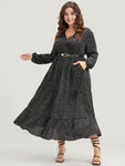 Polka Dots Print Pocketed Tiered Wrap Belted Dress With Ruffles