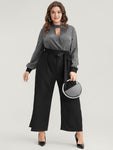 Belted Keyhole Pocketed Sequined Jumpsuit