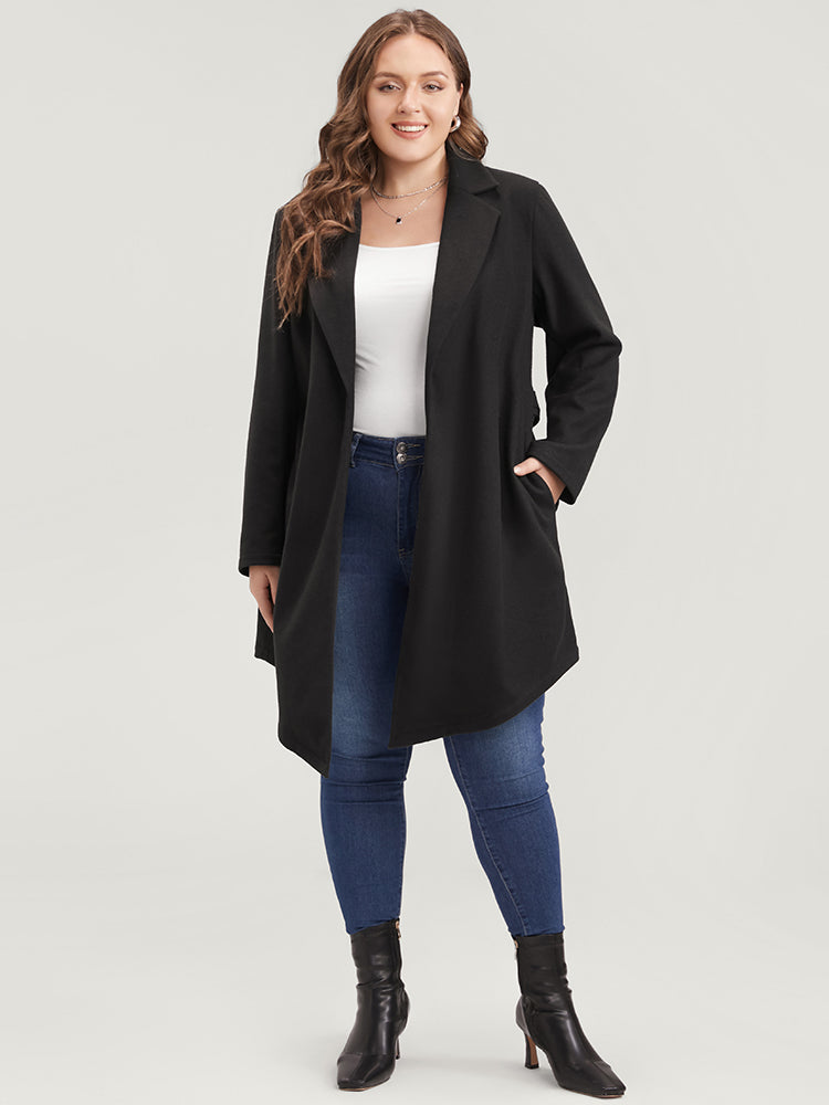 

Plus Size Women Workwear Plain Belted Regular Sleeve Long Sleeve Suit Collar Pocket Casual Blazers BloomChic, Black