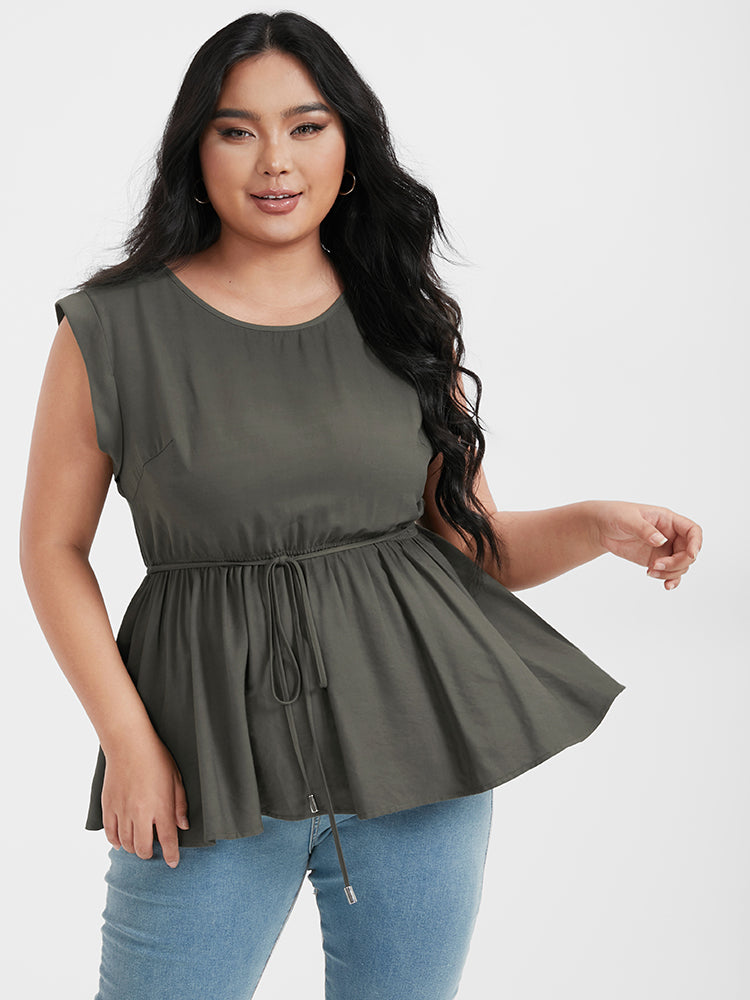 

Plus Size Women Dailywear Plain Belted Sleeveless Round Neck Casual Tank Tops Camis BloomChic, Army green
