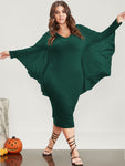 Halloween Asymmetrical Dolman Sleeve V Neck Midi Dress