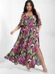 Cold Shoulder Sleeves Pocketed Maxi Dress With Ruffles