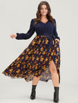 Flutter Sleeves Belted Pocketed Floral Print Dress