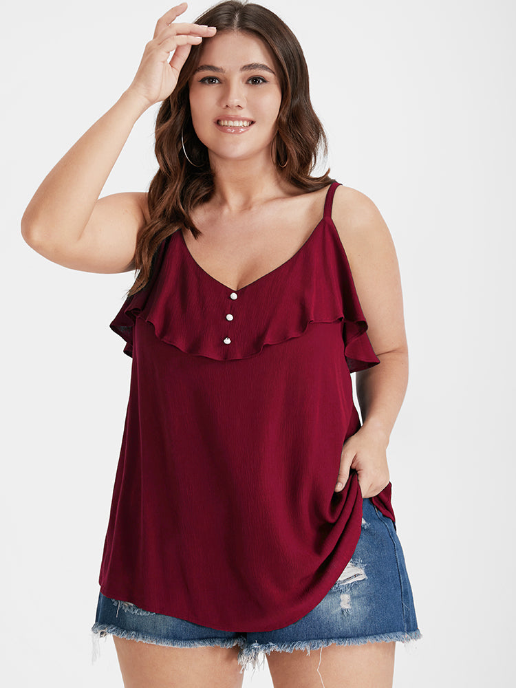 

Plus Size Women Dailywear Plain Ruffles Sleeveless Spaghetti Strap Elegance Tank Tops Camis BloomChic, Burgundy