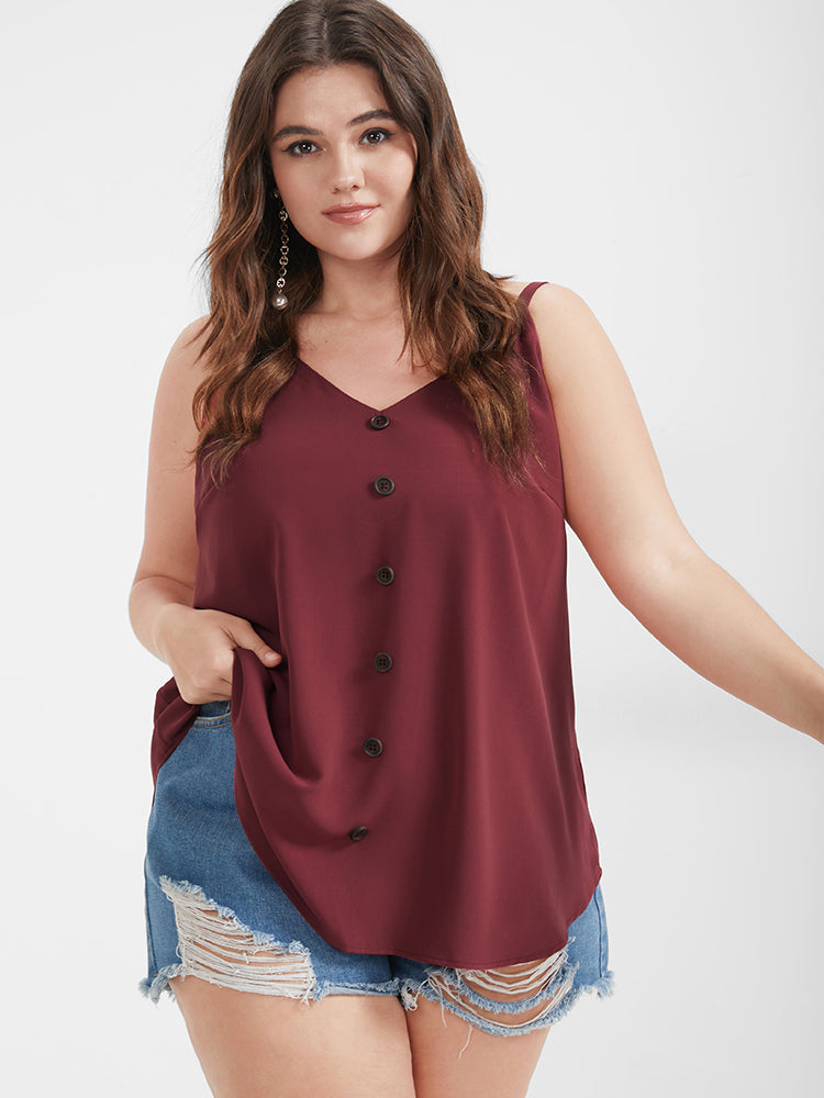 

Plus Size Women Dailywear Plain Button Sleeveless Spaghetti Strap Casual Tank Tops Camis BloomChic, Burgundy