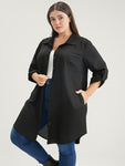 Solid Pocket Button Up Cuffed Sleeve Coat