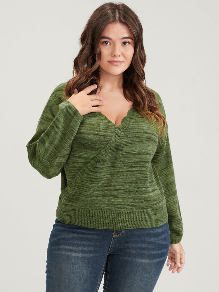 

Marled Knit Button Lace Trim Wrap Knit Top BloomChic, Moss