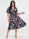 V-neck Floral Print Dress With Ruffles