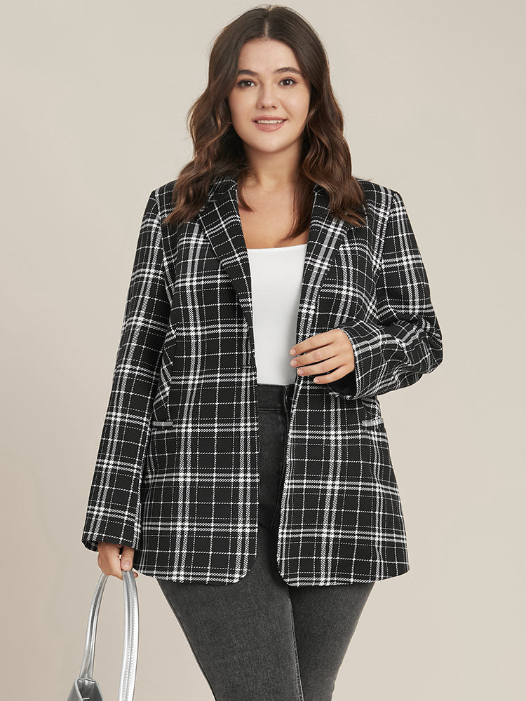 

Plus Size Women Workwear Plaid Pocket Regular Sleeve Long Sleeve Suit Collar Pocket Workleisure Blazers BloomChic, Black