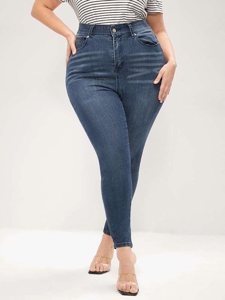 

Plus Size Women Dailywear Gap-proof Very Stretchy Skinny Medium Wash Casual Jeans BloomChic, Blue