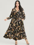 V-neck Belted Pocketed Floral Print Maxi Dress