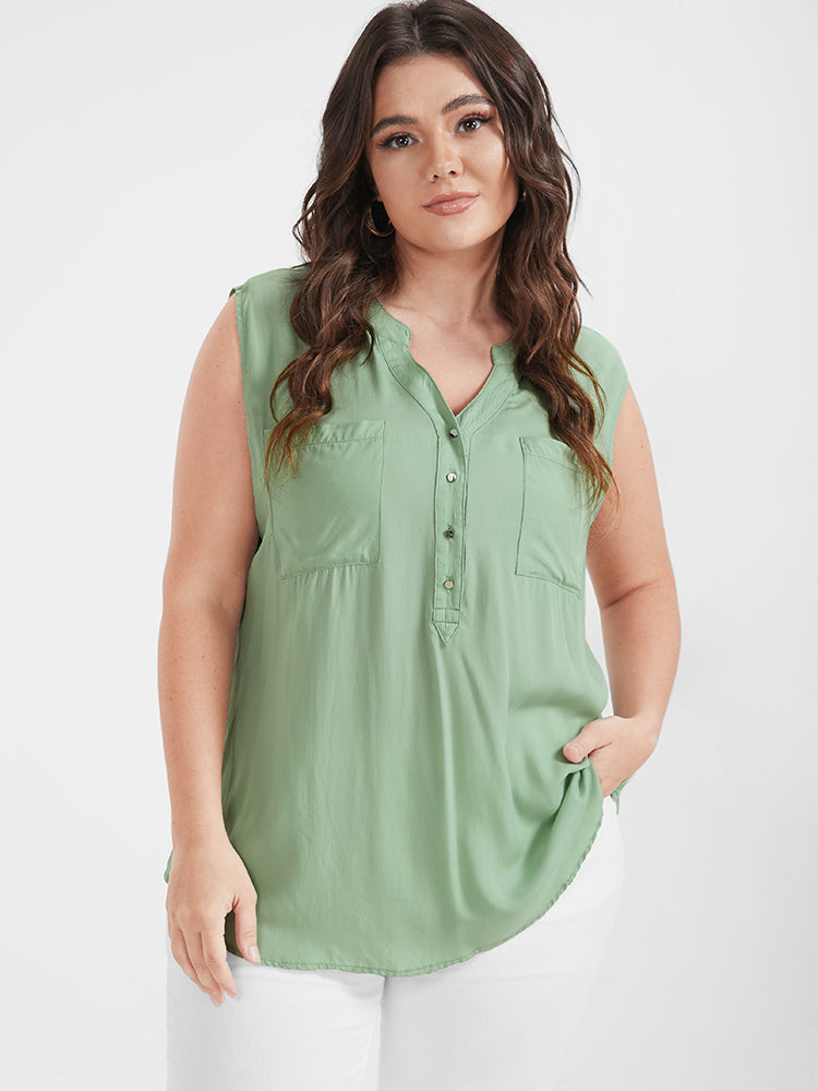 

Plus Size Women Dailywear Plain Button Sleeveless V Neck Elegance Tank Tops Camis BloomChic, Light green