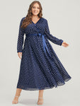 Wrap Polka Dots Print Flutter Sleeves Midi Dress