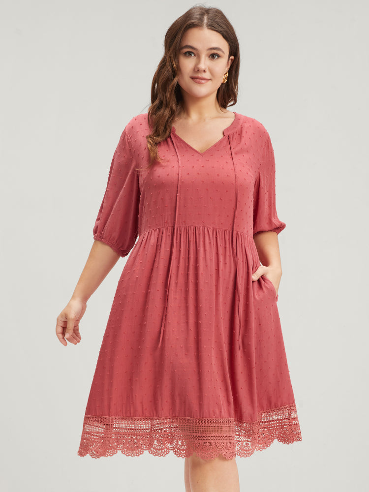 

Plus Size Women Dailywear Plain Puff Sleeve Half Sleeve V Neck Pocket Elegance Dresses BloomChic, Dusty pink