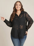 Floral Chiffon Mesh Button Up Blouse