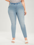 Mom Jeans Straight Very Stretchy Mid Rise Light Wash Jeans