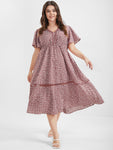 Ditsy Floral Crochet Lace Ruffled Midi Dress