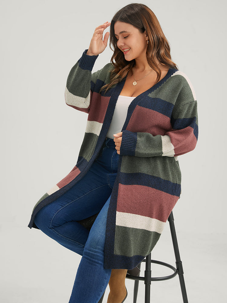 

Colorblock Contrast Pointelle Knit Heather Open Front Long Cardigan BloomChic, Multicolor