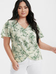 Ditsy Floral Twist front Flutter V Neck Blouse