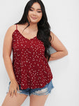 Polka Dot Spaghetti Strap Ruffles Button Tank Top