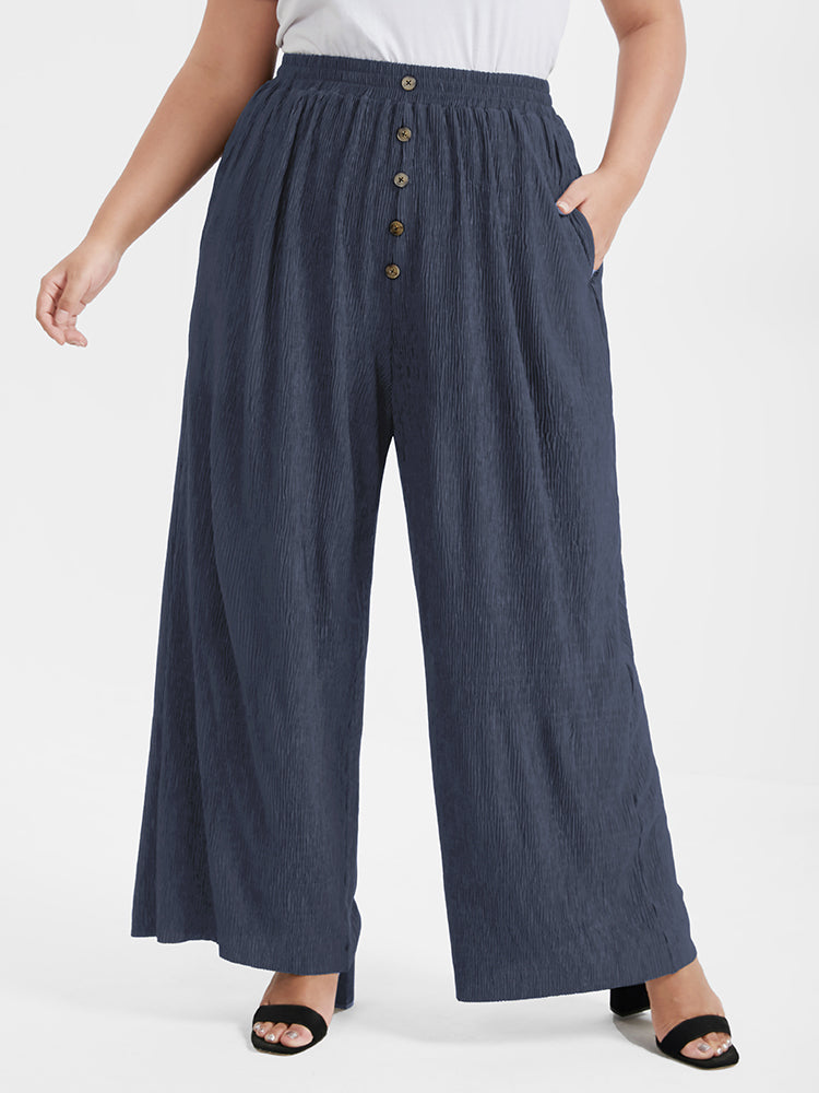 

Plus Size Women Dailywear Plain Button High Rise Pocket Elegance Pants BloomChic, Slate gray