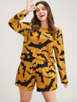 Halloween Bat Print Pajama Set