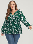 Floral Ruffles Trim Lantern Sleeve Blouse