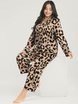 Leopard Print Button Up Pocket Pajama Set