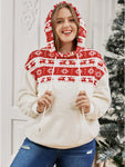 Elk & Snowflake Print Pocket Drawstring Hooded Sweatshirt