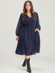 Polka Dot Lantern Sleeve Pocket Shirred Flutter Dress