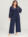 Pocketed Belted Wrap Polka Dots Print Jumpsuit