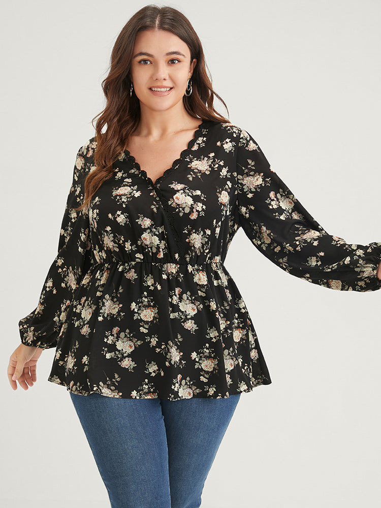 BloomChic Blouses Floral Printing Patchwork Regular Blouses