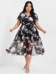 Wrap Belted Floral Polka Dots Print Dress With Ruffles